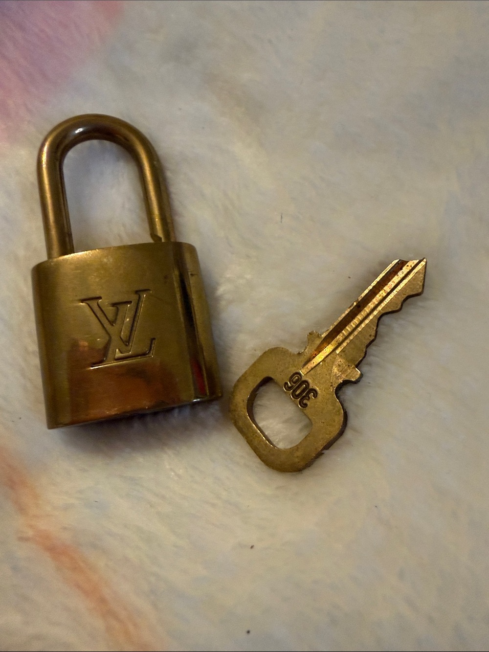 Louis Vuitton Gold Padlock and Key Set